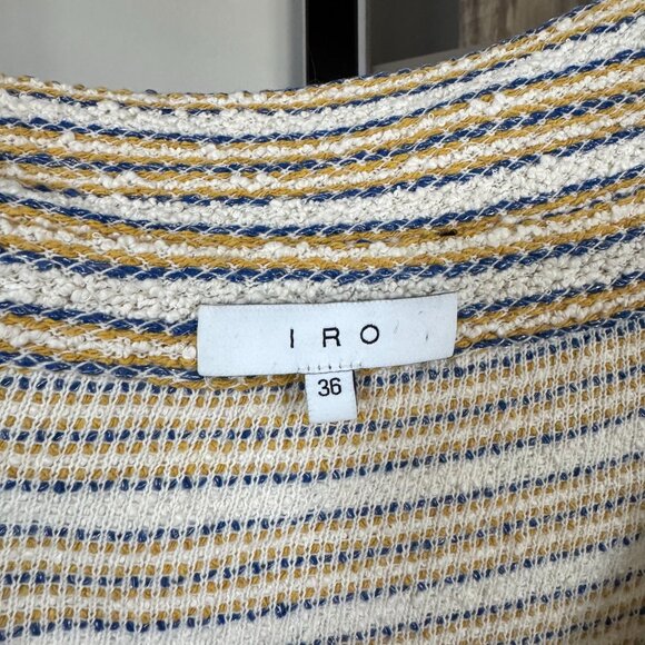 IRO Vana Woven Yellow Blue Stripe Off Shoulder Asymmetrical Zip-Up Jacket 36 Top - Picture 5 of 7